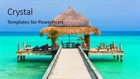  Presentation with cafe tropical - Theme enhanced with tropical party - water cafe on the beach background and a light blue colored foreground