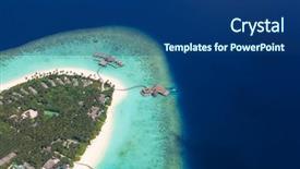  Presentation with island resort - Audience pleasing PPT theme consisting of tropical resort - aerial view on maldives island backdrop and a ocean colored foreground