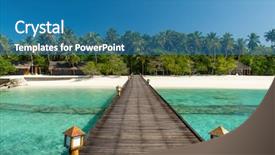  Presentation with island resort - Theme having tropical resort - footbridge over turquoise ocean background and a teal colored foreground