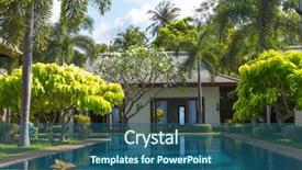  Presentation with villa - PPT theme with tropical resort - swimming pool and yard background and a ocean colored foreground