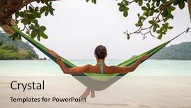  Presentation with sensuality woman black angel relaxing - Beautiful PPT layouts featuring tropical resort - young woman relaxing backdrop and a soft green colored foreground