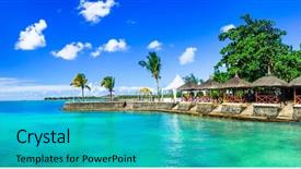  Presentation with luxury resort - Presentation consisting of tropical resort mauritius island beachside background and a teal colored foreground
