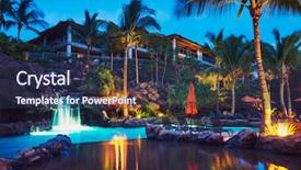  Presentation with hotel resort - Amazing slides having tropical resort pool at sunset backdrop and a  colored foreground