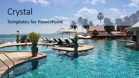  Presentation with hotel resort - Colorful presentation design enhanced with tropical resort poolside with beautiful backdrop and a light blue colored foreground