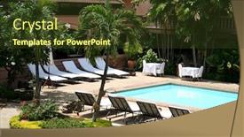  Presentation with chairs - Cool new PPT layouts with tropical-resort-poolside-with-deck backdrop and a tawny brown colored foreground