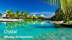  Presentation with green lagoon - Colorful theme enhanced with tropical resort with a green backdrop and a teal colored foreground