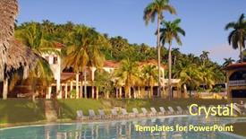  Presentation with swimmingpool - Amazing PPT theme having tropical resort with swimmingpool and palm-trees at dawn backdrop and a tawny brown colored foreground