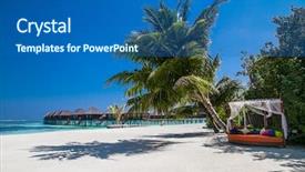  Presentation with island resort - Audience pleasing presentation theme consisting of tropical resort with wihte beach backdrop and a teal colored foreground