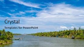  Presentation with coconut - Cool new slides with tropical river - coconut palm trees along backdrop and a light blue colored foreground