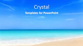  Presentation with turquoise beach - Audience pleasing slide deck consisting of tropical sand beach with turquoise water and blue sky backdrop and a gray colored foreground