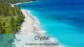  Presentation with palm beach - Audience pleasing slide deck consisting of tropical sandy beach with palm trees at sunny day lombok island indonesia backdrop and a cyan colored foreground