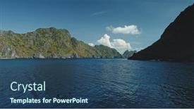  Presentation with cinematic - Beautiful slides featuring tropical-seascape-at-green-cliff backdrop and a ocean colored foreground