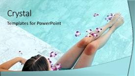  Presentation with tropical flowers - Presentation design consisting of girl relaxing in tropical spa pool decorated with flowers in luxury hotel background and a arctic colored foreground