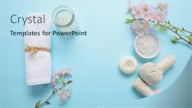  Presentation with blue spa - Amazing slide set having tropical spa setting on blue background backdrop and a sky blue colored foreground