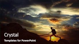  Presentation with minerals and rocks - Presentation theme with tropical sunset cross silhouette - hiker with backpack jumping background and a black colored foreground