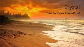  Presentation with tropical beach sunset - Presentation theme featuring tropical-sunset-on-ocean-beach background and a red colored foreground