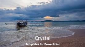  Presentation with krabi - Slides having tropical sunset on the beach with long tailed boats ao-nang krabi thailand background and a dark gray colored foreground