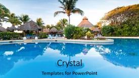  Presentation with swimming - Amazing PPT theme having tropical swimming pool at sunrise in mexico backdrop and a cyan colored foreground