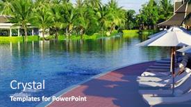  Presentation with swimming pool - Colorful PPT theme enhanced with tropical swimming pool in thailand backdrop and a ocean colored foreground