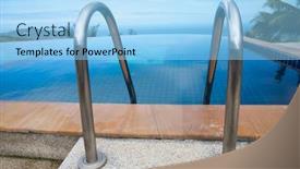  Presentation with coconut tree - PPT theme enhanced with tropical swimming pool with coconut tree background and a light blue colored foreground