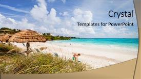 Presentation with caribbean - Slide set consisting of tropical thatched umbrellas on a beautiful caribbean beach background and a light blue colored foreground