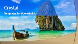  Presentation with krabi - Beautiful presentation design featuring tropical vacation holiday beach concept backdrop and a cobalt blue colored foreground