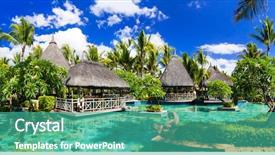  Presentation with lounge - Audience pleasing theme consisting of tropical vacations swimming pool backdrop and a teal colored foreground