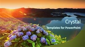  Presentation with europe - Cool new theme with tropical volcano - landscapes of sete cidades sao backdrop and a ocean colored foreground