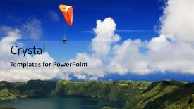  Presentation with paragliding - Audience pleasing slide deck consisting of tropical volcano - paragliding over sete cidades sao backdrop and a light blue colored foreground