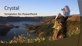  Presentation with island sunset - PPT theme consisting of tropical volcano - photographer taking pictures at sunset background and a light blue colored foreground