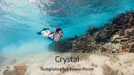  Presentation with water woman swimming underwater - PPT theme featuring tropical water at coral reef background and a  colored foreground