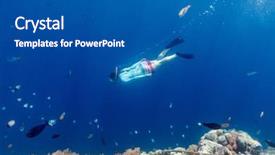 Presentation with water woman swimming underwater - PPT theme consisting of tropical water at coral reef background and a ocean colored foreground