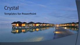  Presentation with island resort - Presentation design featuring tropical water home villas resort on maldives island at summer vacation background and a teal colored foreground