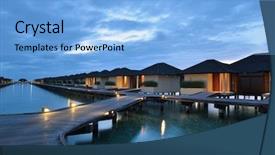  Presentation with island resort - Presentation theme enhanced with tropical water home villas resort on maldives island at summer vacation background and a light blue colored foreground