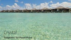  Presentation with island resort - Slide deck enhanced with tropical water home villas resort on maldives island at summer vacation background and a mint green colored foreground