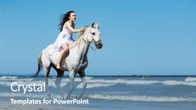  Presentation with horse riding - Beautiful PPT theme featuring trotting - young girl storming backdrop and a teal colored foreground