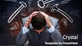  Presentation with pain - Beautiful presentation theme featuring troubled businessman protecting head backdrop and a tawny brown colored foreground
