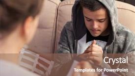  Presentation with counseling session - Presentation theme having troubles - young boy in trouble sitting background and a violet colored foreground