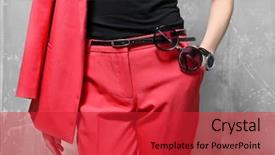  Presentation with trousers - Amazing theme having trousers - beautiful young woman near grunge backdrop and a red colored foreground