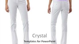  Trousers PPT template - Colorful theme enhanced with trousers-on-the-model-isolated backdrop and a white colored foreground