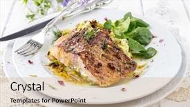  Presentation with fish farm - Audience pleasing presentation design consisting of trout farm - fish filet with mashed potatoes backdrop and a coral colored foreground