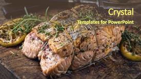  Presentation with old farm - Slide set with trout farm - salmon filet on an old background and a tawny brown colored foreground