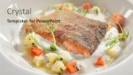  Presentation with fresh meat - Beautiful presentation featuring trout-fillet-in-cream-sauce backdrop and a soft green colored foreground