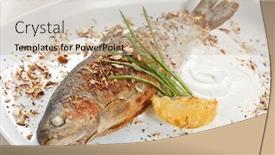  Presentation with trout - Theme with trout fish baked with nuts background and a mint green colored foreground