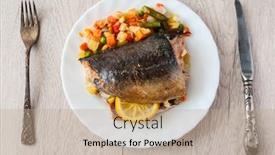  Presentation with trout - Colorful slide deck enhanced with trout-steaks-in-plate-placed backdrop and a coral colored foreground