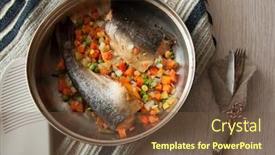  Presentation with trout - PPT layouts enhanced with trout-steaks-in-plate-placed background and a tawny brown colored foreground