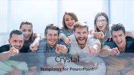  Presentation with team - PPT layouts enhanced with trouver un emploi - happy business team pointing background and a seafoam green colored foreground