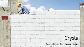  Presentation with brick mortar - Slide set featuring trowel and cement mortar background and a white colored foreground