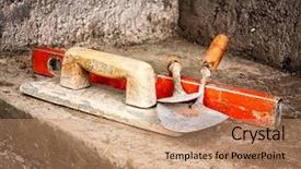  Presentation with masonry - Audience pleasing PPT layouts consisting of trowels and other masonry tools backdrop and a coral colored foreground