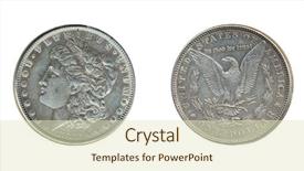  Presentation with dollar - Cool new presentation theme with troy - ancient american silver dollar isolated backdrop and a soft green colored foreground